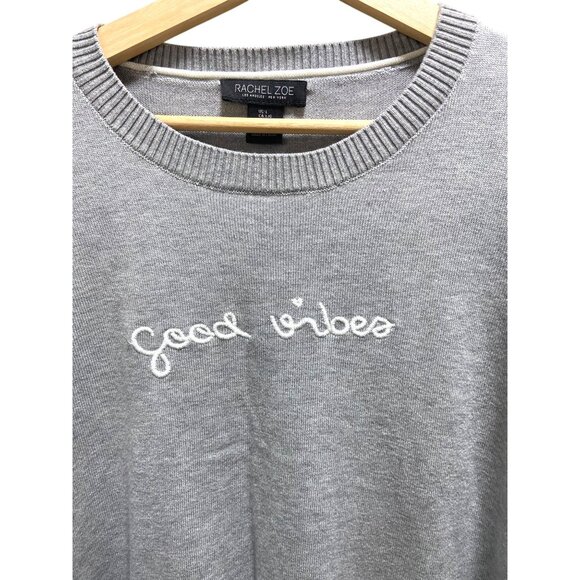 Rachel Zoe Good Vibes Embroidered Cashmere Blend Sweater Gray Size L Minimalist - Picture 7 of 12